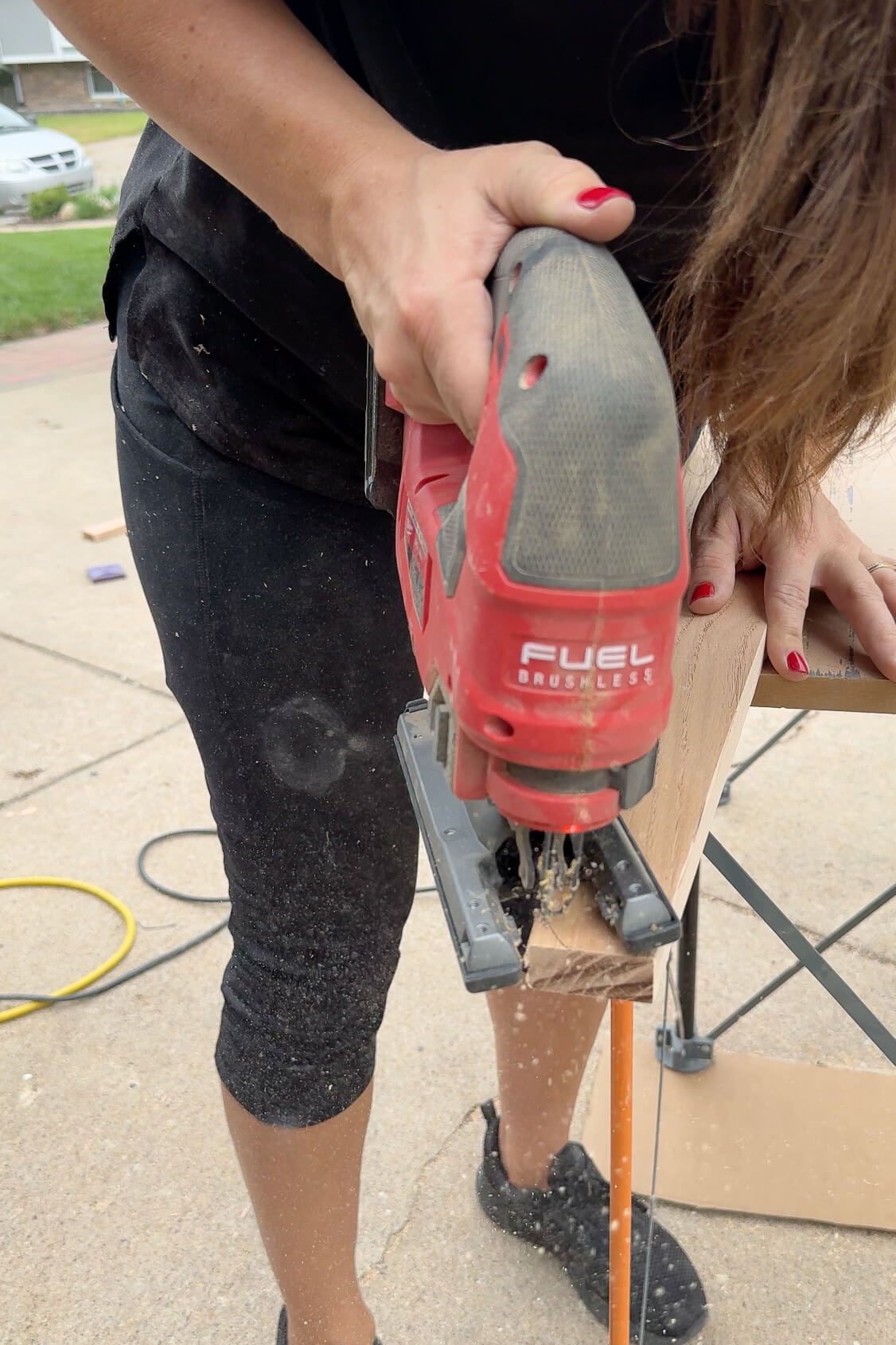 Cutting off a rounded corner on the top of a DIY bunk bed ladder